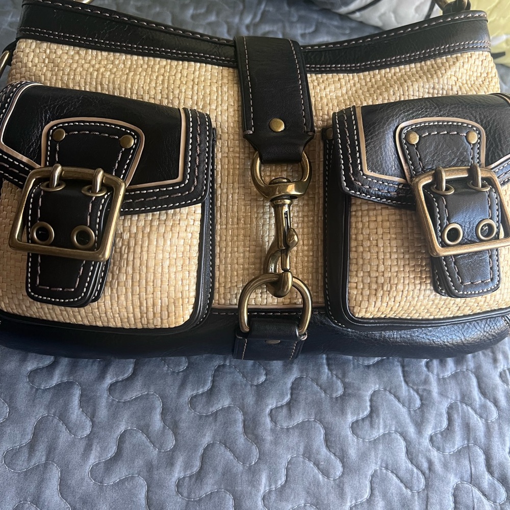 Coach legacy Leather and Straw Shoulder Bag - Picture 15 of 16